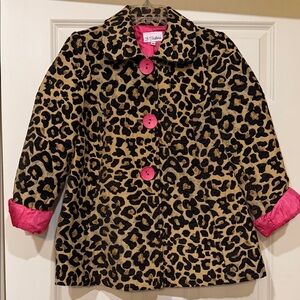 3 Sisters Kids Leopard Print Pea Coat with Pink Buttons